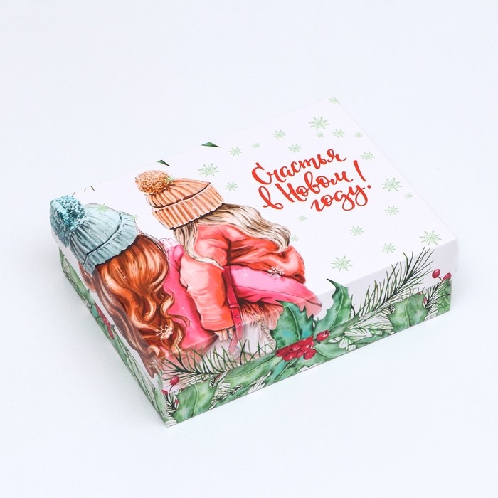 Новый год. Коробка подарочная новогодняя складная, Новый год. Коробка подарочная новогодняя складная, "Акварель", 16,5 х 12,5 х 5,2 см