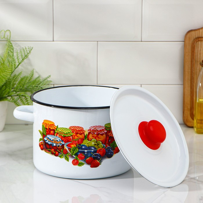 Кастрюля эмалированная, 4,5 л, рисунок МИКС, цвет белый