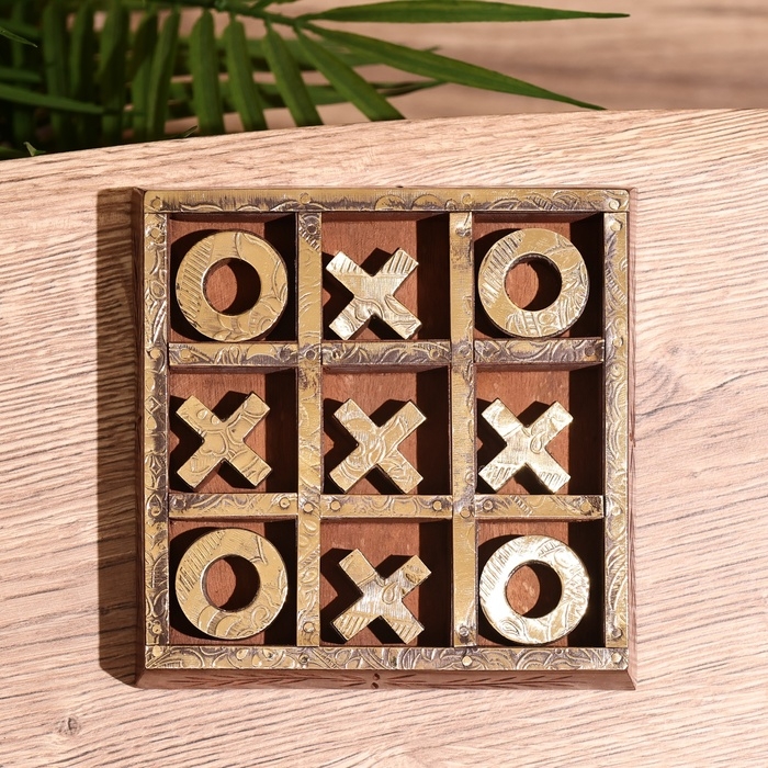Игра настольная  Игра настольная "Крестики-нолики" 13х13 см, дерево шишам, латунь