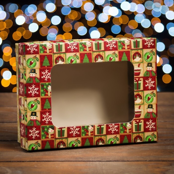 Новый год. Коробка подарочная новогодняя складная, крышка-дно, с окном Новый год. Коробка подарочная новогодняя складная, крышка-дно, с окном "Счастливого Нового Года" 16,5 х 12,5 х 5,2 см