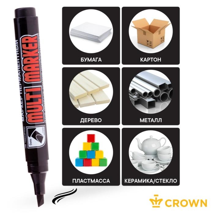 Маркер перманентный Crown Multi Marker, 5.0-1.0 мм, скошенный, чёрный Маркер перманентный Crown Multi Marker, 5.0-1.0 мм, скошенный, чёрный