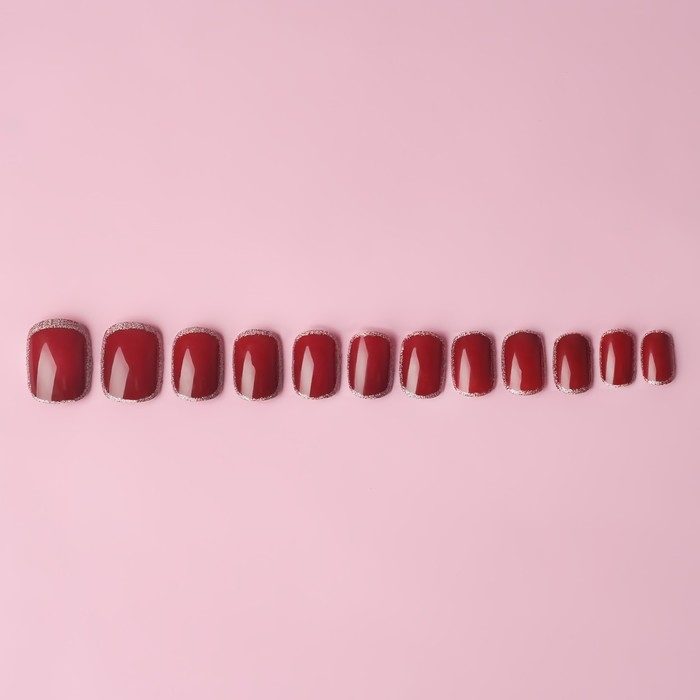 Накладные ногти «Wine», 12 шт, с клеевыми пластинами, форма мягкий квадрат, цвет бордовый/серебристый Накладные ногти «Wine», 12 шт, с клеевыми пластинами, форма мягкий квадрат, цвет бордовый/серебристый