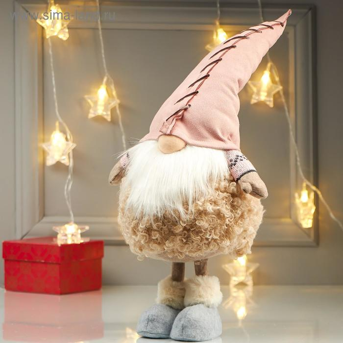 Кукла интерьерная Кукла интерьерная "Дедушка в меховой шубе и розовом колпаке" 48х16х21 см