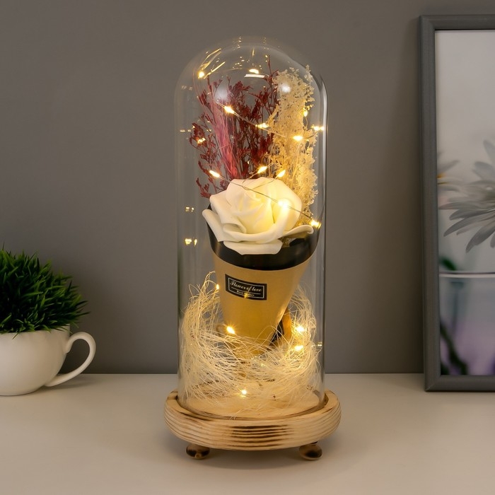 Ночник колба Ночник колба "Белая роза в букете" LED 3ААА 10х10х21 см RISALUX