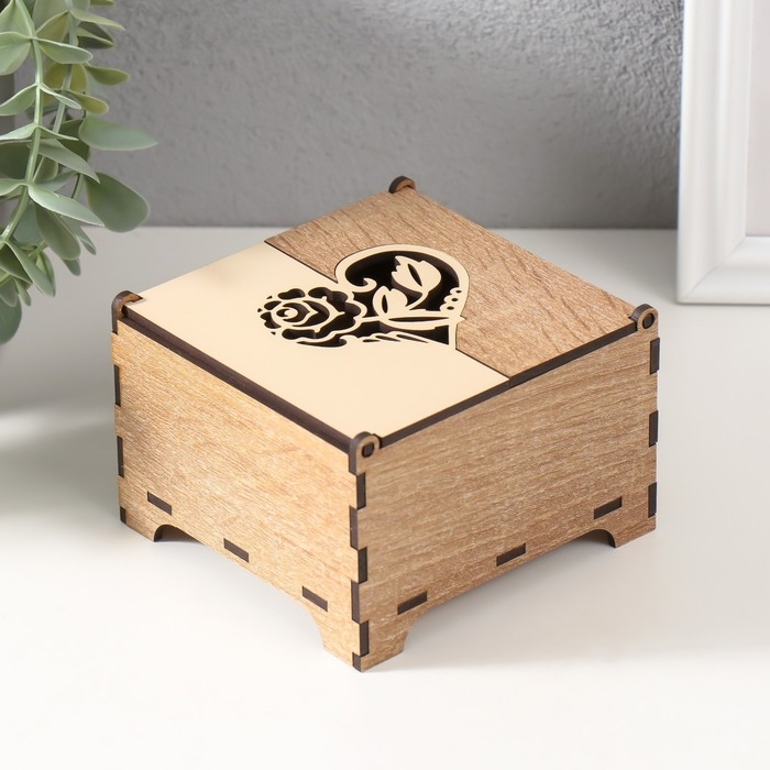 Шкатулка комбинированная  Шкатулка комбинированная "Цветок в сердце" 10,5х10х7 см