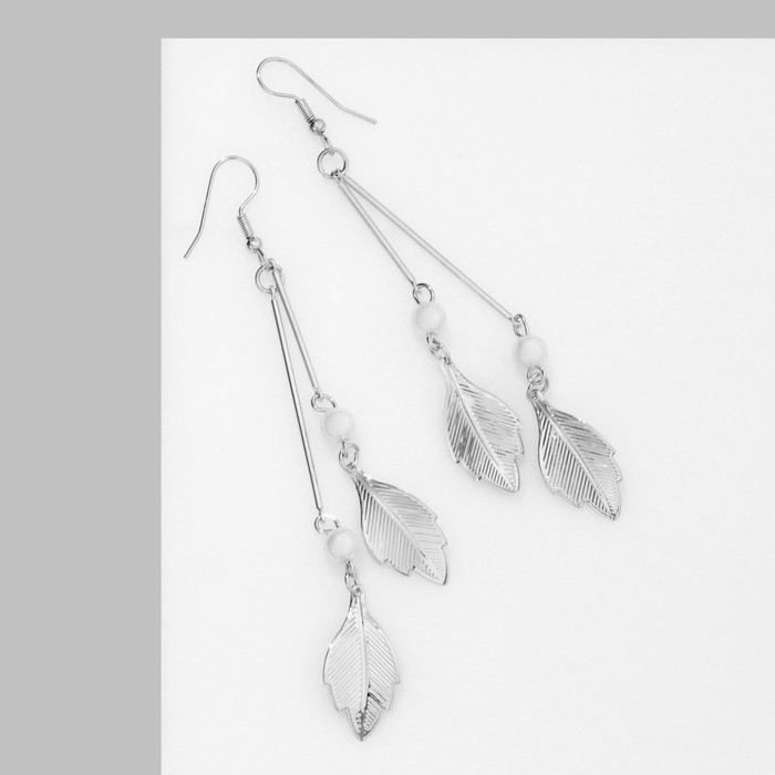 Серьги висячие «Жемчуг» листья, цвет белый в серебре Серьги висячие «Жемчуг» листья, цвет белый в серебре