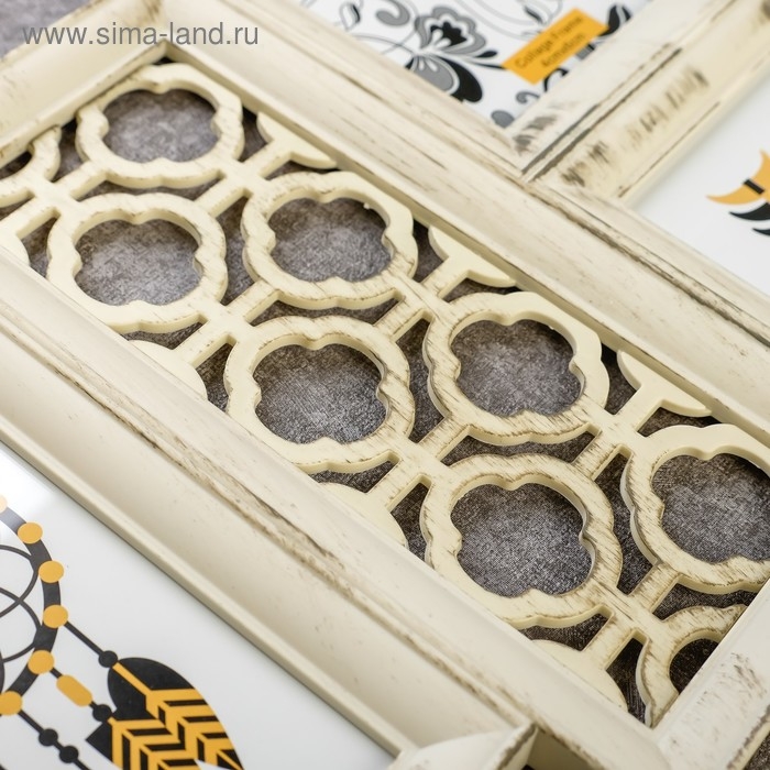 Фоторамка пластик на 4 фото 10х15 см  Фоторамка пластик на 4 фото 10х15 см "Узор" бежевая 35х62х2 см