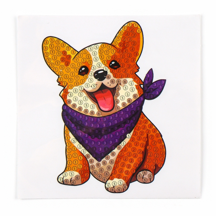 Алмазная мозаика наклейка для детей «Малыш корги», 9 х 6 см, набор для творчества