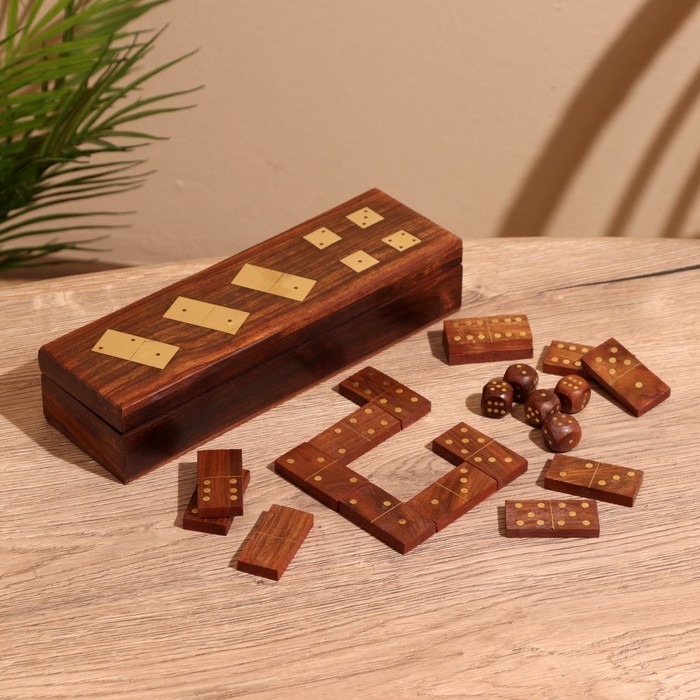 Игра настольная 2в1 (домино + кубики) 25х7,5х5 см, дерево шишам Игра настольная 2в1 (домино + кубики) 25х7,5х5 см, дерево шишам