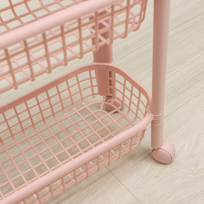 Полка напольная узкая 4-х секционная, на колёсиках, цвет чайная роза Полка напольная узкая 4-х секционная, на колёсиках, цвет чайная роза