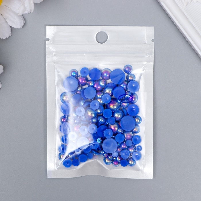 Декор для творчества пластик Декор для творчества пластик "Половинки бусин. Синий перламутр" d=3-10 мм, набор 10 гр