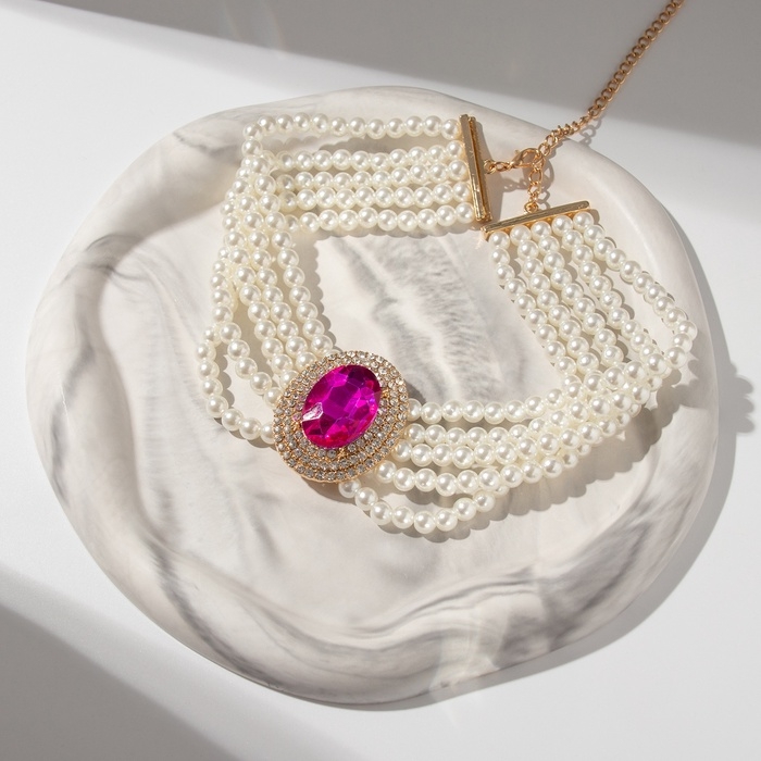 Чокер-колье «Роскошь» жемчужое, розовый в золоте, 30,5 см Чокер-колье «Роскошь» жемчужое, розовый в золоте, 30,5 см