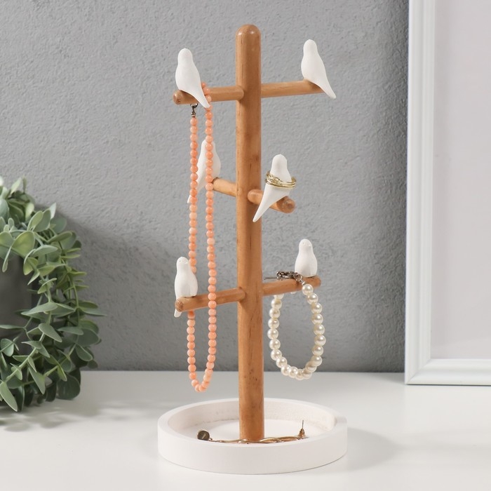 Сувенир дерево подставка для украшений Сувенир дерево подставка для украшений "Птички на дереве" белый 13х13х29,5 см