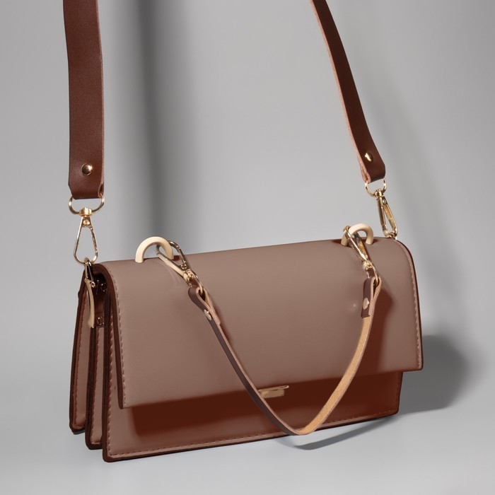 Ручка для сумки из натуральной кожи, с карабинами, 30 ± 2 см × 1,2 см, цвет коричневый/золотой Ручка для сумки из натуральной кожи, с карабинами, 30 ± 2 см × 1,2 см, цвет коричневый/золотой