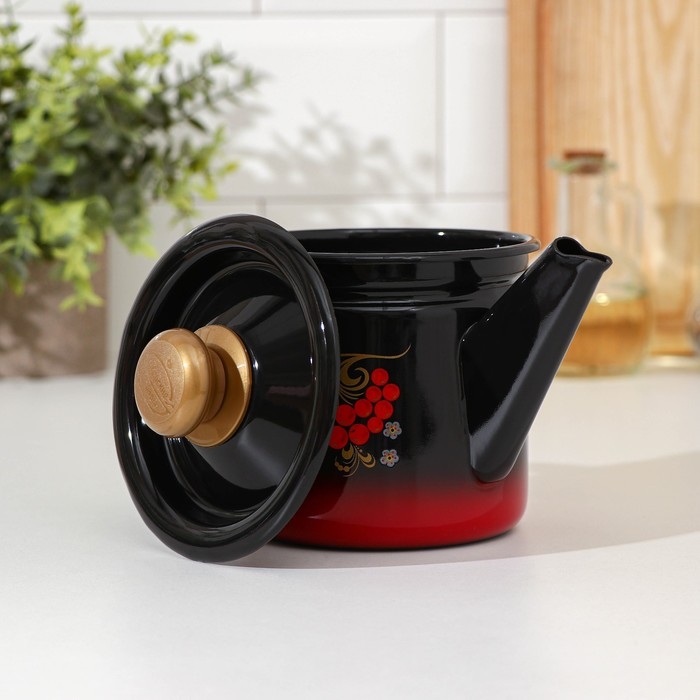 Чайник эмалированный заварочный, 1 л, фиксированная ручка, цвет красно-чёрный, рисунок МИКС Чайник эмалированный заварочный, 1 л, фиксированная ручка, цвет красно-чёрный, рисунок МИКС