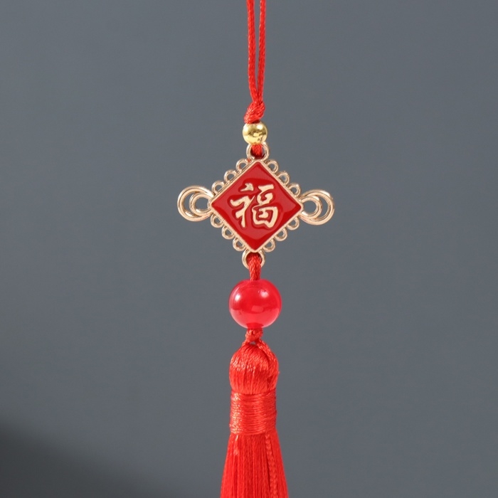 Подвеска текстиль, металл Подвеска текстиль, металл "Узел счастья и бесконечности с иероглифом" красная 1х1,2х19,3 см 105374