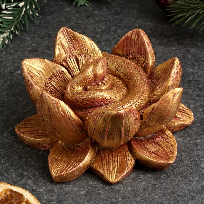 Новый год. Символ 2025. Фигура Новый год. Символ 2025. Фигура "Змея в лотосе" бордовый с позолотой, 4х10см