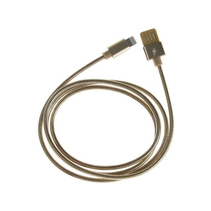 Кабель Lightning - USB, 2.1 А, металлическая оплётка, 1 метр, золотистый Кабель Lightning - USB, 2.1 А, металлическая оплётка, 1 метр, золотистый