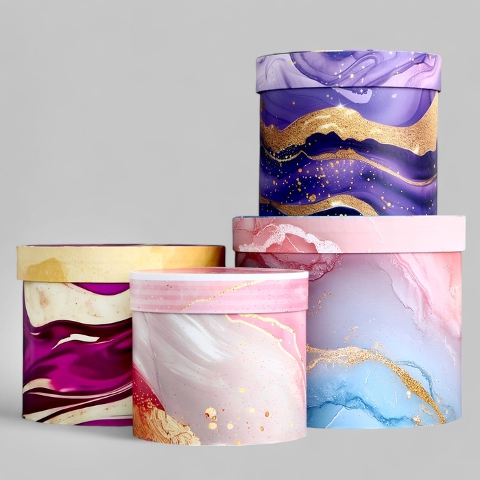 Набор шляпных коробок для цветов 4 в 1, упаковка подарочная, «Мрамор», 20 х 17,5 - 16 х 14 см Набор шляпных коробок для цветов 4 в 1, упаковка подарочная, «Мрамор», 20 х 17,5 - 16 х 14 см