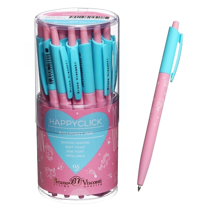 Ручка шариковая автоматическая BrunoVisconti HappyClick Ручка шариковая автоматическая BrunoVisconti HappyClick "Зефирные животные. Единорожки", узел 0.5 мм, синие чернила, матовый корпус Soft Touch