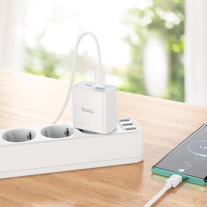 Сетевое зарядное устройство Hoco C108A, 2 Type-C, 35 Вт, PD + QC, белое Сетевое зарядное устройство Hoco C108A, 2 Type-C, 35 Вт, PD + QC, белое