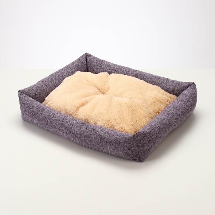 Лежанка для животных, 60 х 50 х 15 см, рогожка, искусственный мех, сиреневая Лежанка для животных, 60 х 50 х 15 см, рогожка, искусственный мех, сиреневая