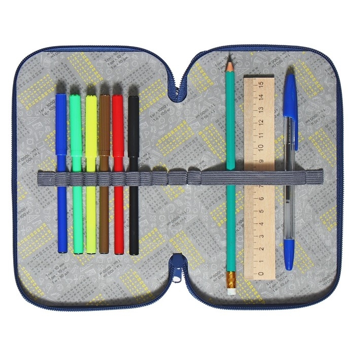 Пенал 2 секции, 125 х 205 мм, с наполнением 23 предмета, Calligrata Пенал 2 секции, 125 х 205 мм, с наполнением 23 предмета, Calligrata "Монстрики" ламинированный картон, универсальный