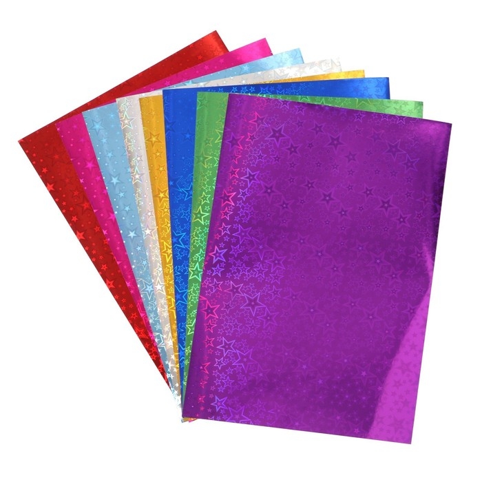 Набор бумаги голографической Набор бумаги голографической "Звезды" А4, 8 листов, 8 цветов, рисунок, 100 г/м2
