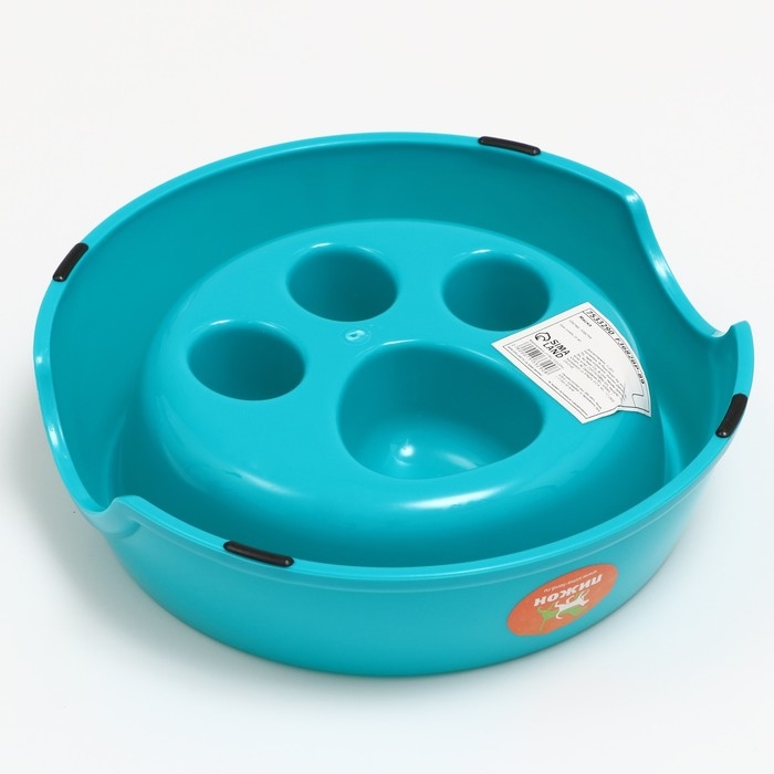 Миска для медленного кормления  Миска для медленного кормления "Лапа", 22,5 х 23 х 6,5см, бирюзовая   5865054