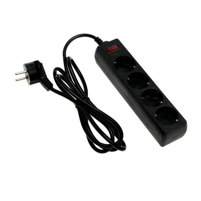 Сетевой фильтр Luazon Lighting, 4 розетки, 1.8 м, 2200 Вт, 3 х 0.75 мм2, 10 А, 220 В, черный Сетевой фильтр Luazon Lighting, 4 розетки, 1.8 м, 2200 Вт, 3 х 0.75 мм2, 10 А, 220 В, черный