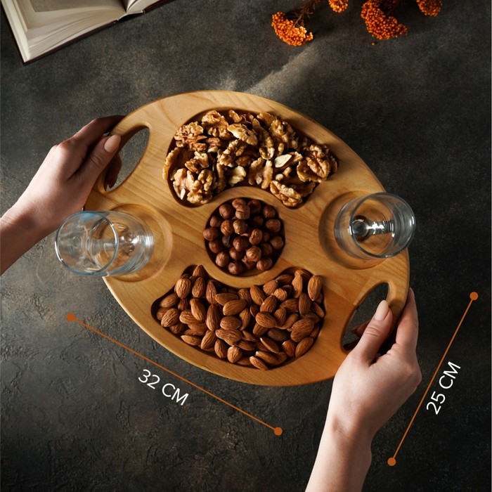 Столик - поднос для подачи вина и чая Adelica, с менажницей и складными ножками, на 2 персоны, пропитана минеральным маслом, 32×25×1,8 см, в подарочной упаковке, берёза Столик - поднос для подачи вина и чая Adelica, с менажницей и складными ножками, на 2 персоны, пропитана минеральным маслом, 32×25×1,8 см, в подарочной упаковке, берёза