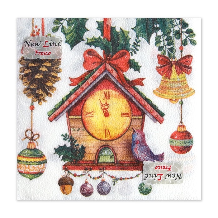 Новый год. Салфетки бумажные Fresco Часики, 2 слоя, 33*33 см, 20 листов