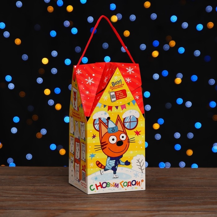 Новый год. Коробка подарочная складная Новый год. Коробка подарочная складная "Три кота" 10,5 х 10,5 х 21,5 см.