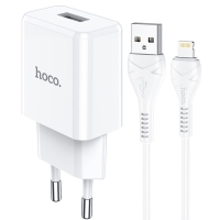 Сетевое зарядное устройство Hoco N9, USB - 2.1 А, кабель Lightning 1 м, белый