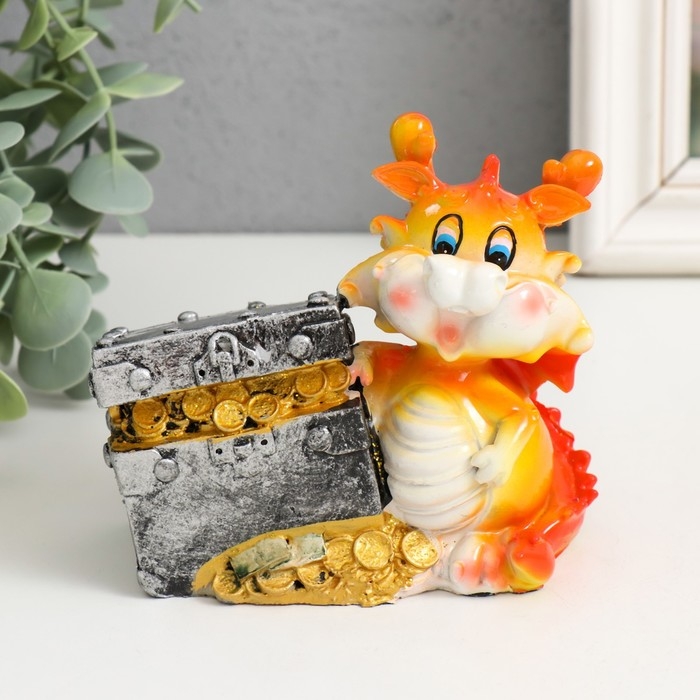 Копилка полистоун Копилка полистоун "Огненный дракоша с подарком/сундуком" МИКС 10,5х6х10 см