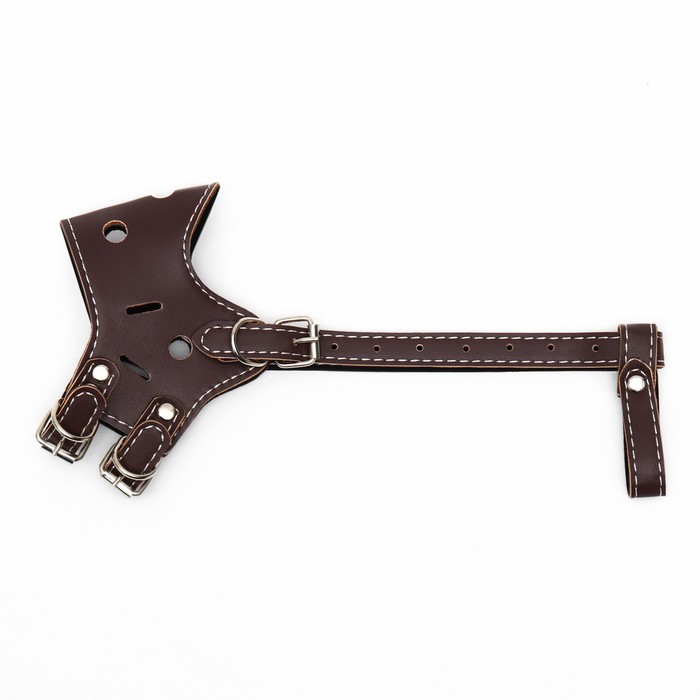 Намордник из прессованной кожи регулируемый, №2, ДН 5 см, ОМ 15-22 см, коричневый Намордник из прессованной кожи регулируемый, №2, ДН 5 см, ОМ 15-22 см, коричневый