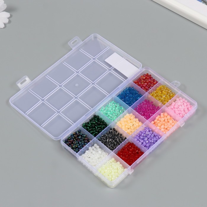 Бисер стекло 6/0 в шкатулке  Бисер стекло 6/0 в шкатулке "Цветной" 17,5х10х2 см