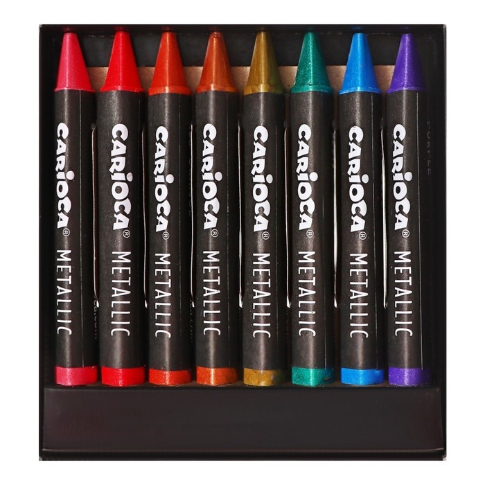 Мелки восковые 8 цветов, Carioca Maxi, яркие, с эффектом металлик, макси-треугольный корпус, для темных поверхностей Мелки восковые 8 цветов, Carioca Maxi, яркие, с эффектом металлик, макси-треугольный корпус, для темных поверхностей