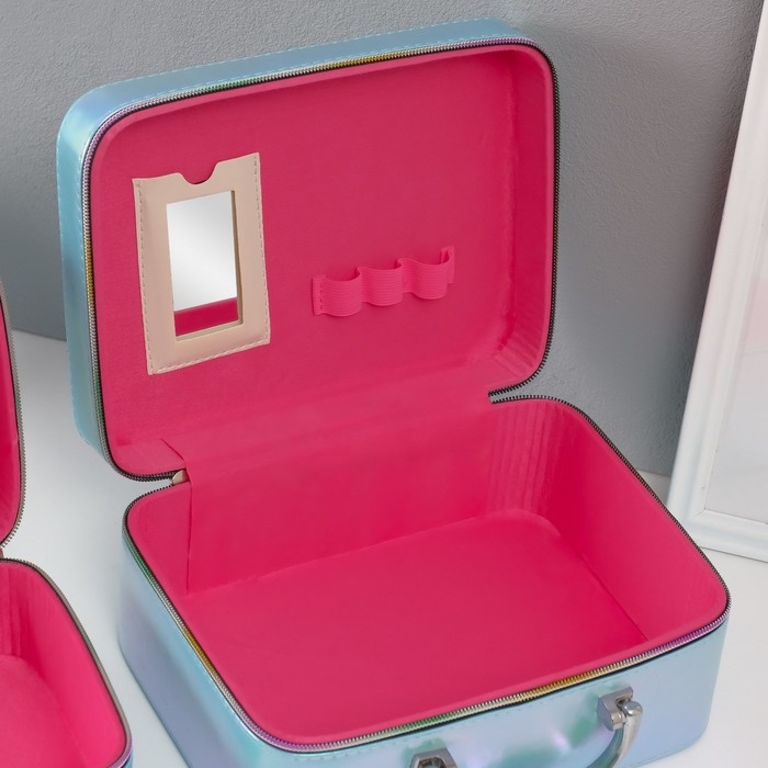 Шкатулка кожзам с зеркалом Шкатулка кожзам с зеркалом "Плетение" голубая н-р 3 шт 19,4х12,5х8 22х16х9 11,5х24,5х18,5 см