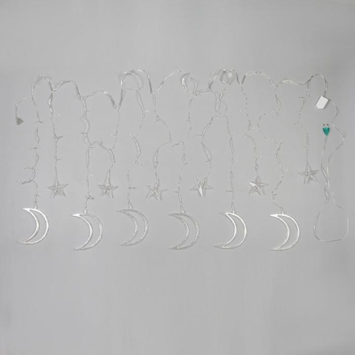 Гирлянда «Бахрома» 2.7 × 0.9 м с насадками «Месяц», IP20, прозрачная нить, 138 LED, свечение белое, 8 режимов, 220 В Гирлянда «Бахрома» 2.7 × 0.9 м с насадками «Месяц», IP20, прозрачная нить, 138 LED, свечение белое, 8 режимов, 220 В