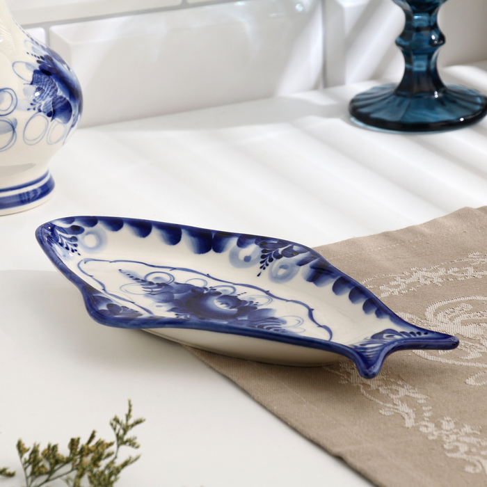 Селедочница  Селедочница "Рыбка", гжель, фарфор, 24х14 см