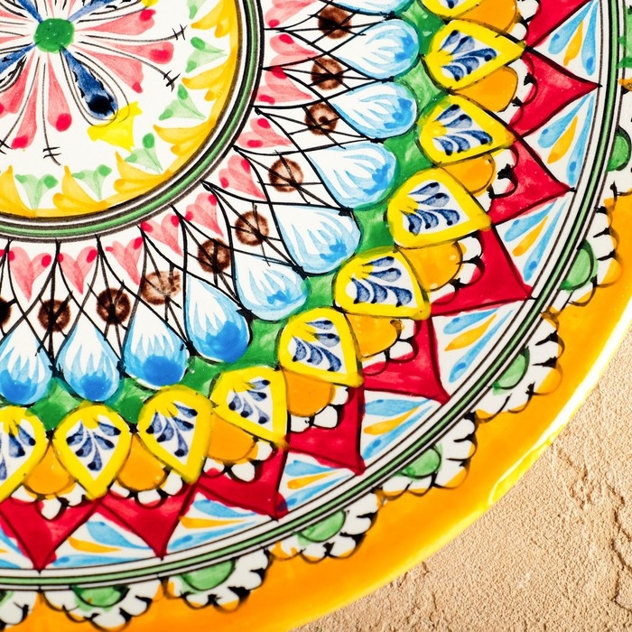 Тарелка Риштанская Керамика Тарелка Риштанская Керамика "Узоры", жёлтая, плоская, 28 см