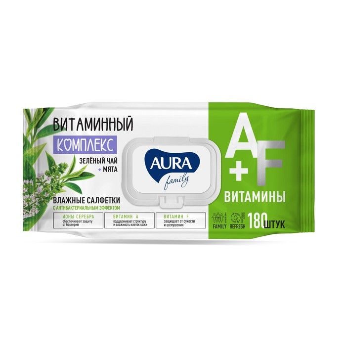 Влажные салфетки Aura family с антибактериальным эффектом big-pack 180 шт. Влажные салфетки Aura family с антибактериальным эффектом big-pack 180 шт.