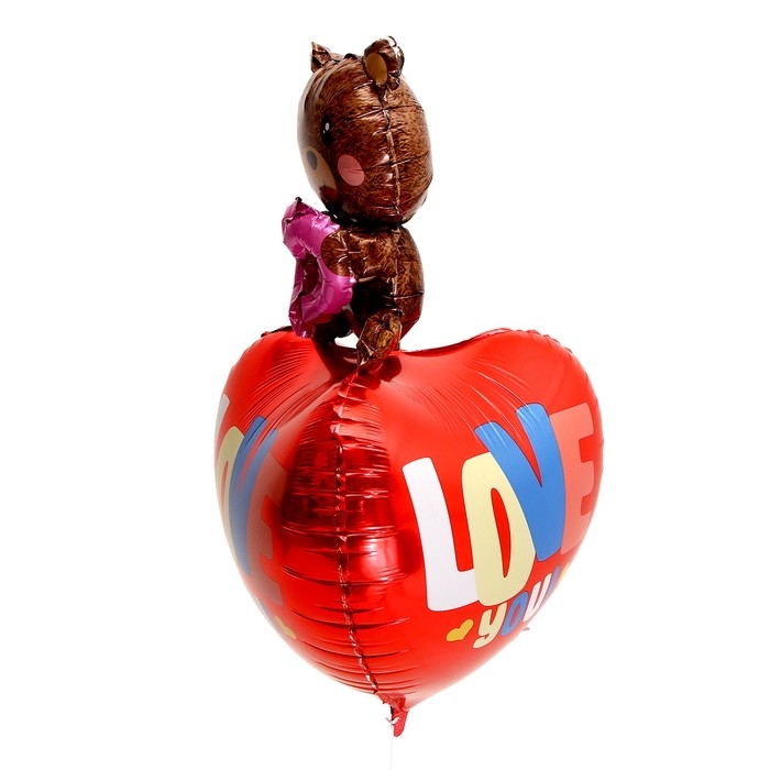 Шар фольгированный 34" &laquo;Мишка на объёмном сердце&raquo;