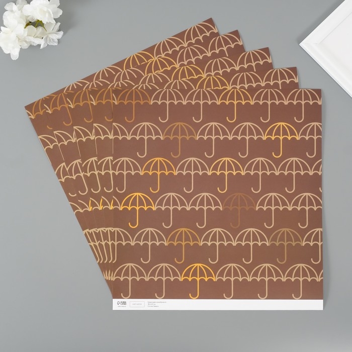 Бумага для скрапбукинга Бумага для скрапбукинга "Зонтики" плотность 180 гр набор 5 шт 30,5х32 см