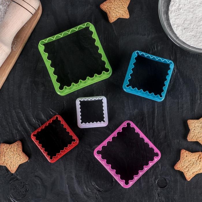 Набор форм для печенья Доляна «Квадрат», 5 шт, 8×8×3,5 см, цвет МИКС Набор форм для печенья Доляна «Квадрат», 5 шт, 8×8×3,5 см, цвет МИКС