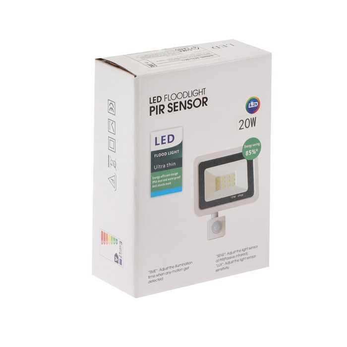 Прожектор светодиодный, 20 Вт, 1800 Лм, 6500К, Датчик движения, IP66 Прожектор светодиодный, 20 Вт, 1800 Лм, 6500К, Датчик движения, IP66