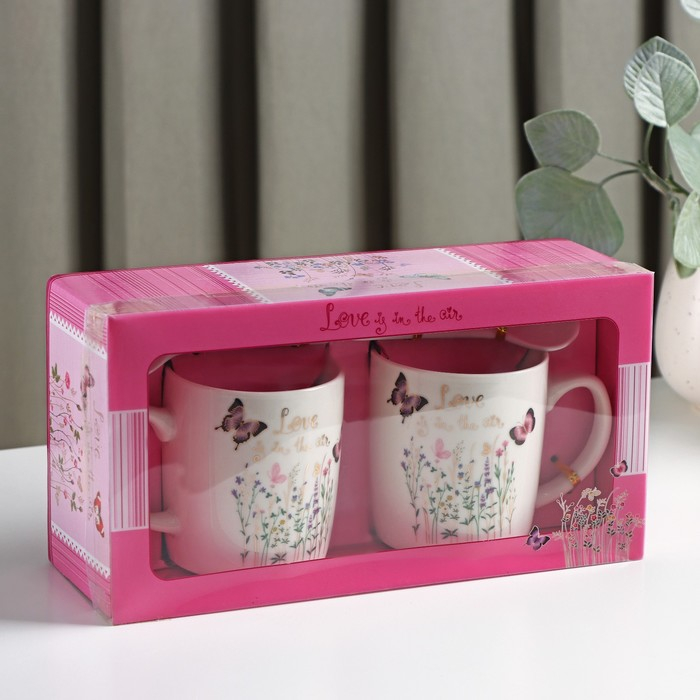 Набор кружек керамических с ложками &laquo;Весна&raquo;, 2 предмета: 200 мл, рисунок МИКС