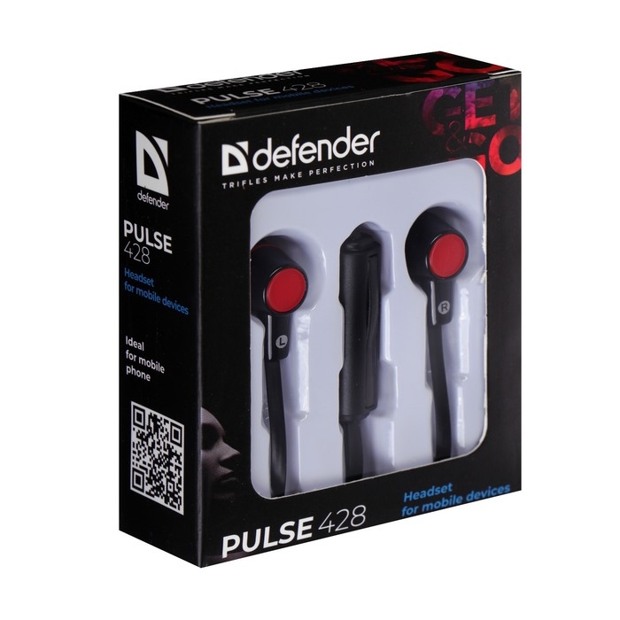 Наушники с микрофоном Defender Pulse 428, вакуумные, черные Наушники с микрофоном Defender Pulse 428, вакуумные, черные