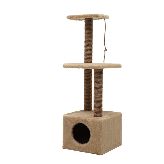 Домик для кошек с когтеточкой, с двумя полками, джут, 37 х 37 х 111 см, бежевый Домик для кошек с когтеточкой, с двумя полками, джут, 37 х 37 х 111 см, бежевый